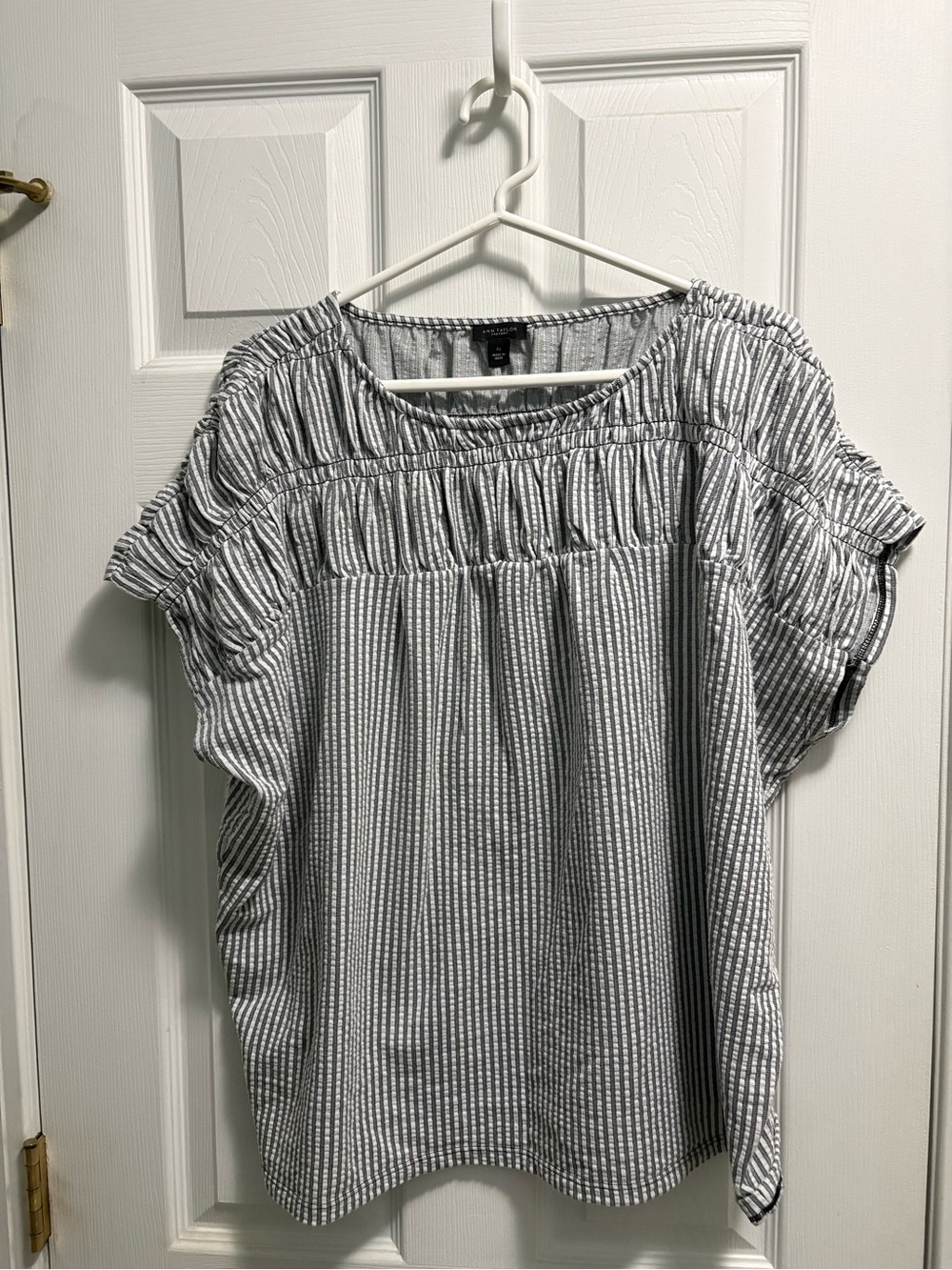 Ann Taylor Black and White Striped Peasant Blouse